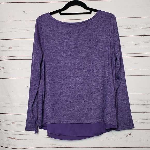 Lands' End Petite Purple Long Sleeve Split Back Top - Picture 2 of 10